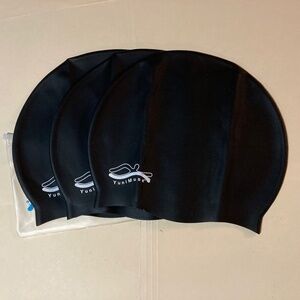 Three Pack Black YuniMuse Silicone Swim Caps